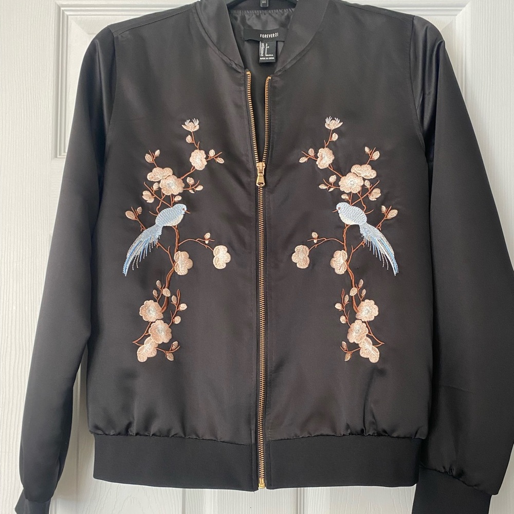 Black w/ embroider design Forever 21 bomber jacket